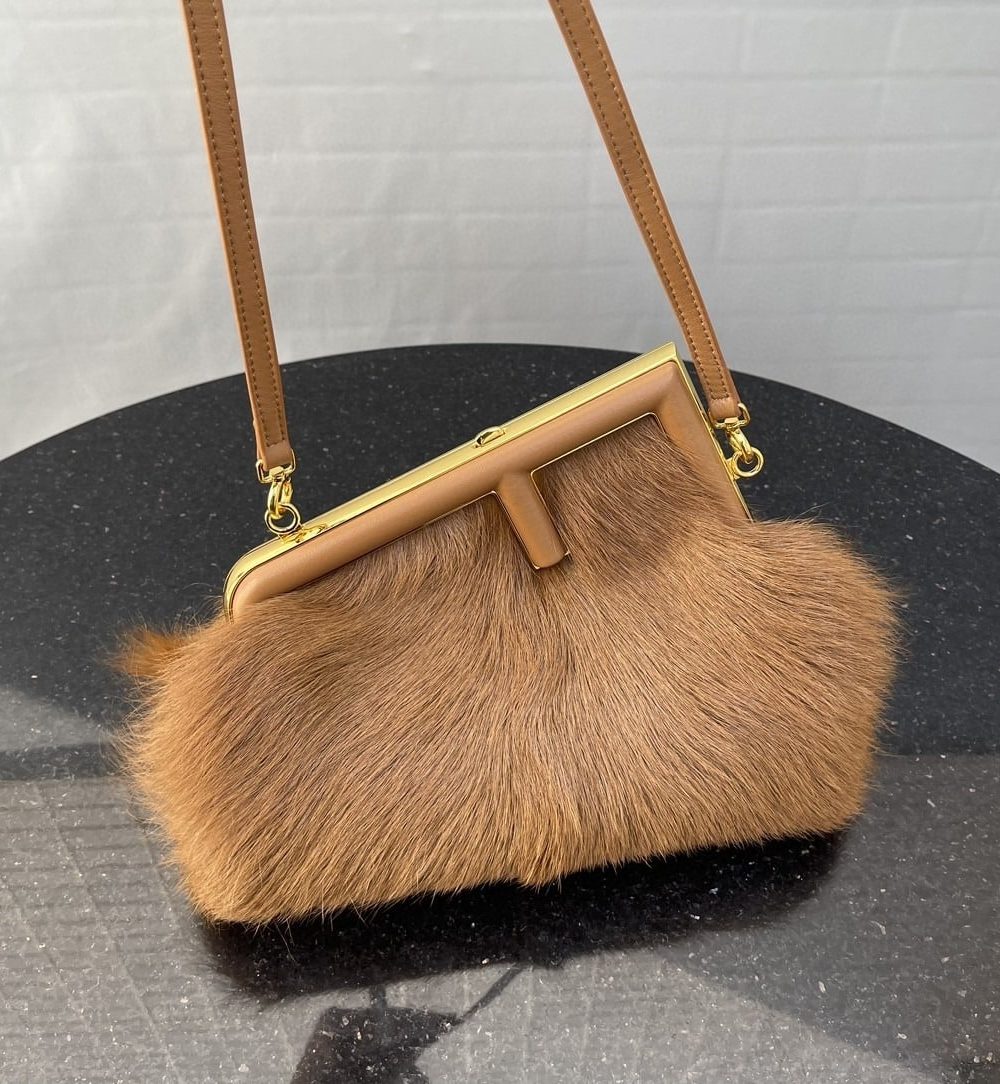 1:1 Replica Fendi First Small Brown Fox Fur Bag For Woman 26cm/10in