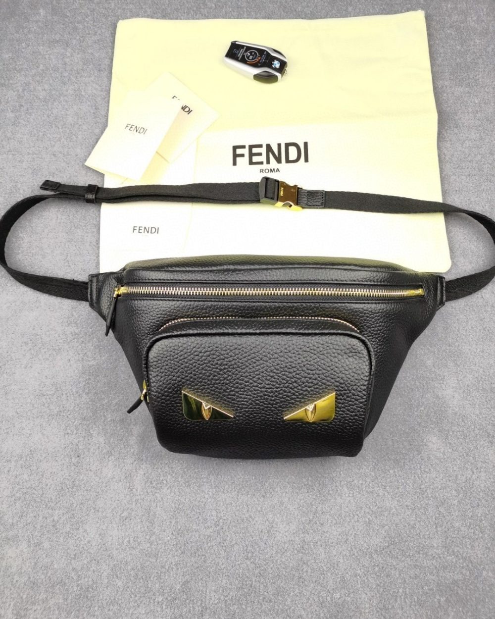 1:1 Replica Fendi Little Monster Belt Bag Black For Men, Men's Bag 7.9in/20cm FF