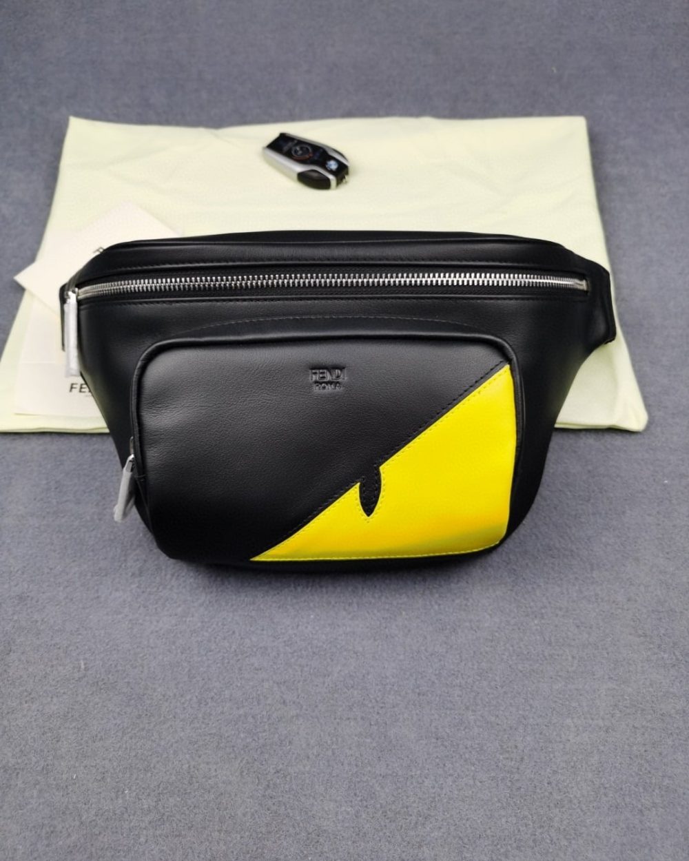 1:1 Replica Fendi Little Monster Belt Bag Black/Yellow For Men, Men's Bag 7.9in/20cm FF
