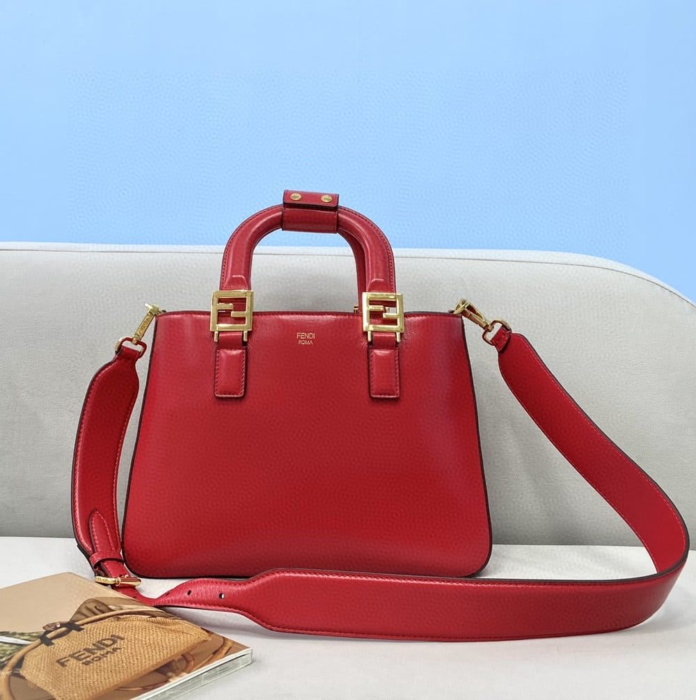 1:1 Replica Fendi Medium FF Tote Shoulder Red Bag For Woman 38cm/15in
