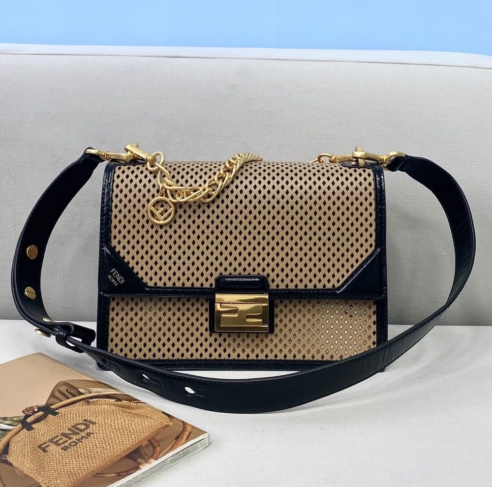 1:1 Replica Fendi Medium Kan U Black and Brown Bag For Woman 25cm/10in