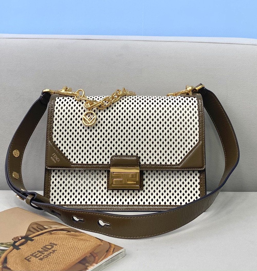 1:1 Replica Fendi Medium Kan U White and Brown Bag For Woman 25cm/10in