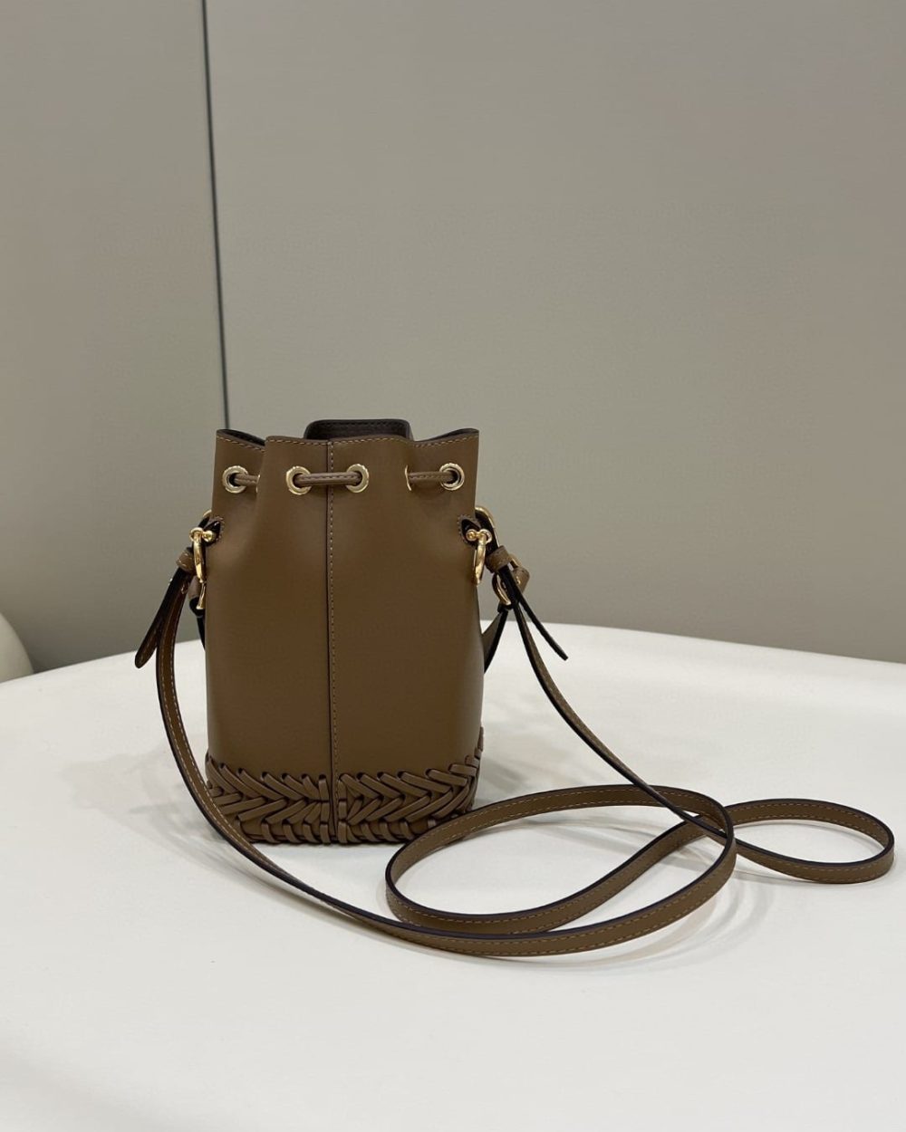 1:1 Replica Fendi Mon Tresor Brown Mini-bag with stitching For Woman 18cm/7in