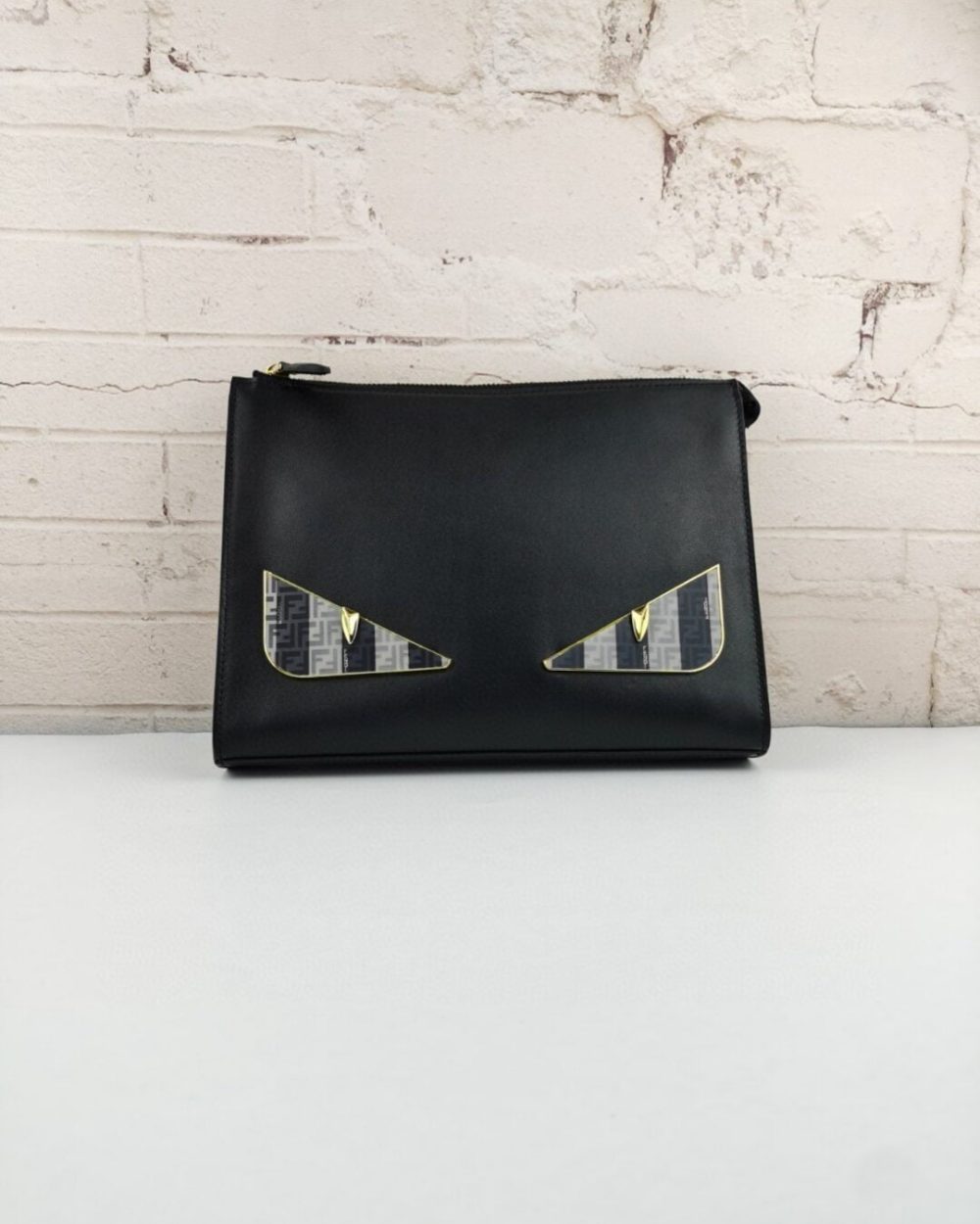 1:1 Replica Fendi Monster Eyes Pound in Black with Silver Hardware For Men 27cm/10.5in FF