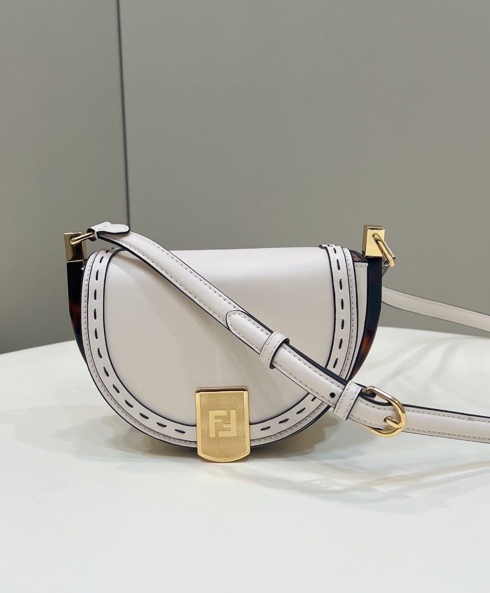 1:1 Replica Fendi Moonlight Saddle White Bag For Woman 19cm/7.5in