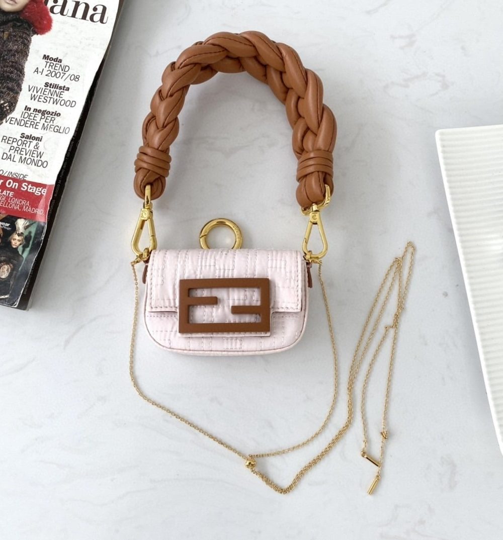 1:1 Replica Fendi Nano Baguette Maxi Handle Pink and Brown Bag For Woman 6.5cm/2.5in