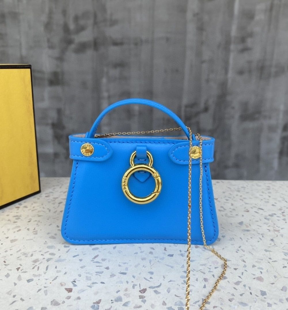 1:1 Replica Fendi Nano Peekaboo Charm Crossbody Blue Bag For Woman 12cm/4.5in