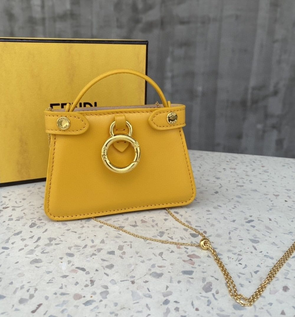 1:1 Replica Fendi Nano Peekaboo Charm Crossbody Yellow Bag For Woman 12cm/4.5in