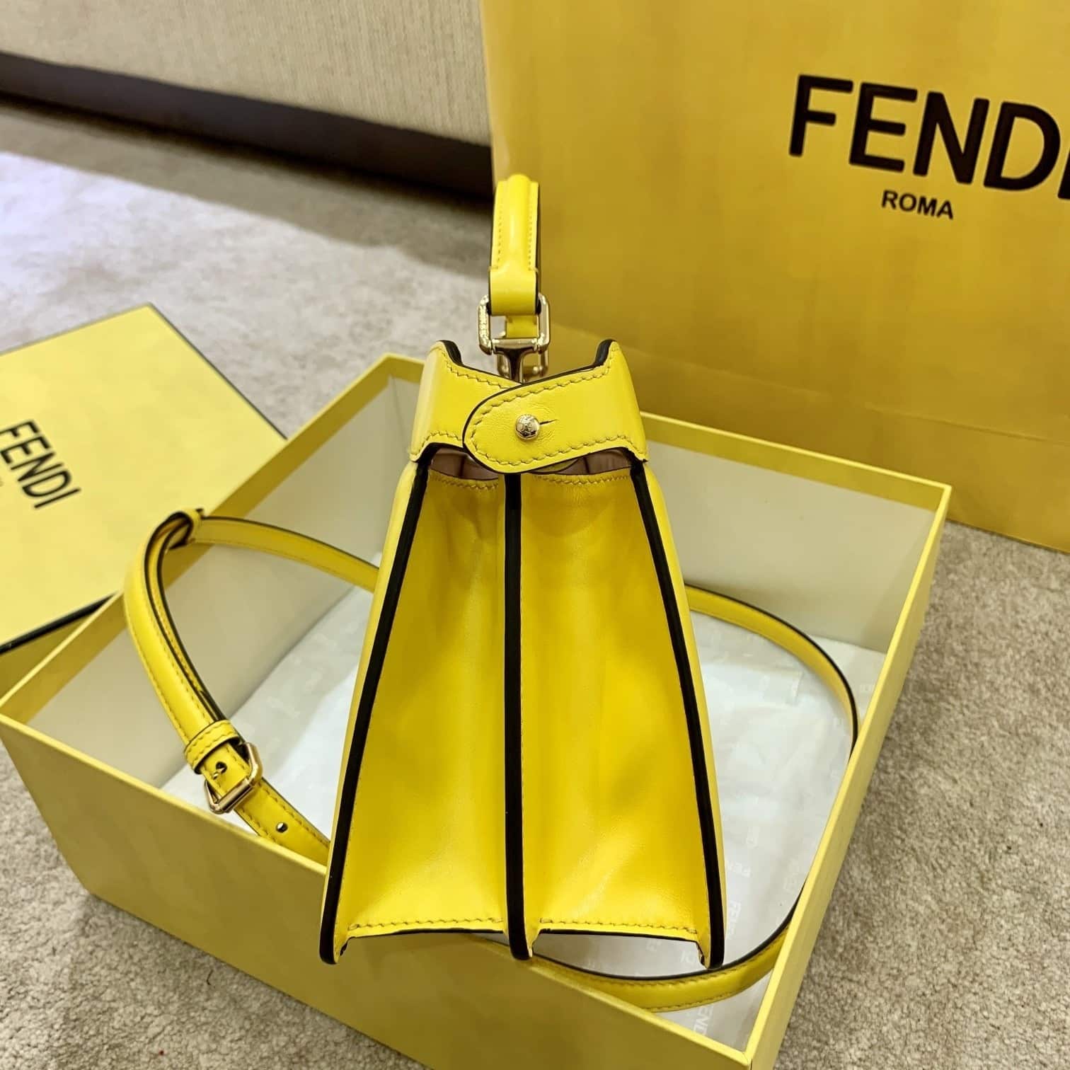 1:1 Replica Fendi Peekaboo ISeeU East-West Yellow For Women, Women's Handbags 11.4in/29cm FF 8BN323 - Image 2