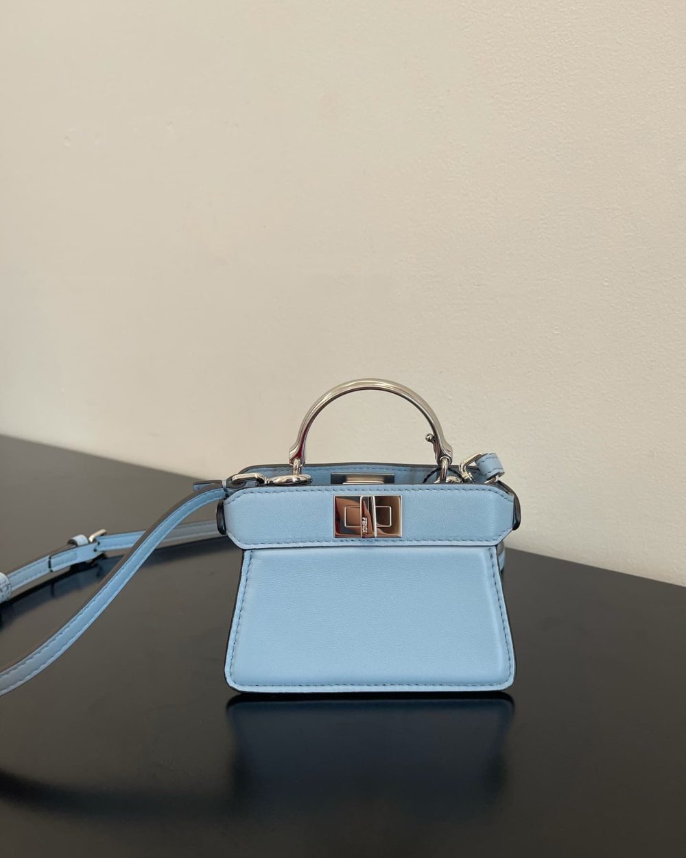 1:1 Replica Fendi Peekaboo ISeeU Petite Blue Micro Bag For Woman 11cm/4.5in