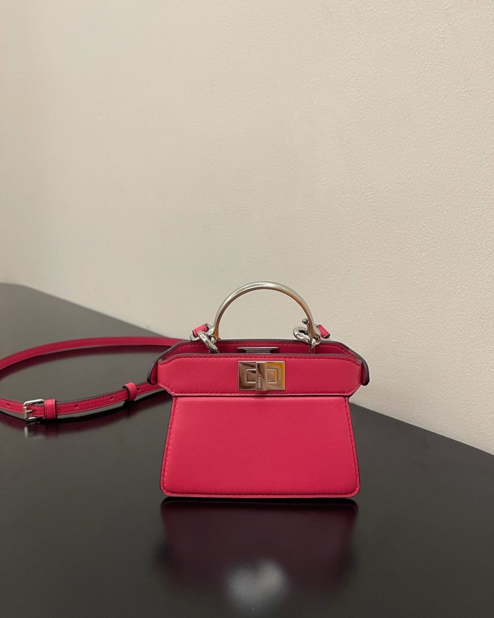 1:1 Replica Fendi Peekaboo ISeeU Petite Pink Micro Bag For Woman 11cm/4.5in