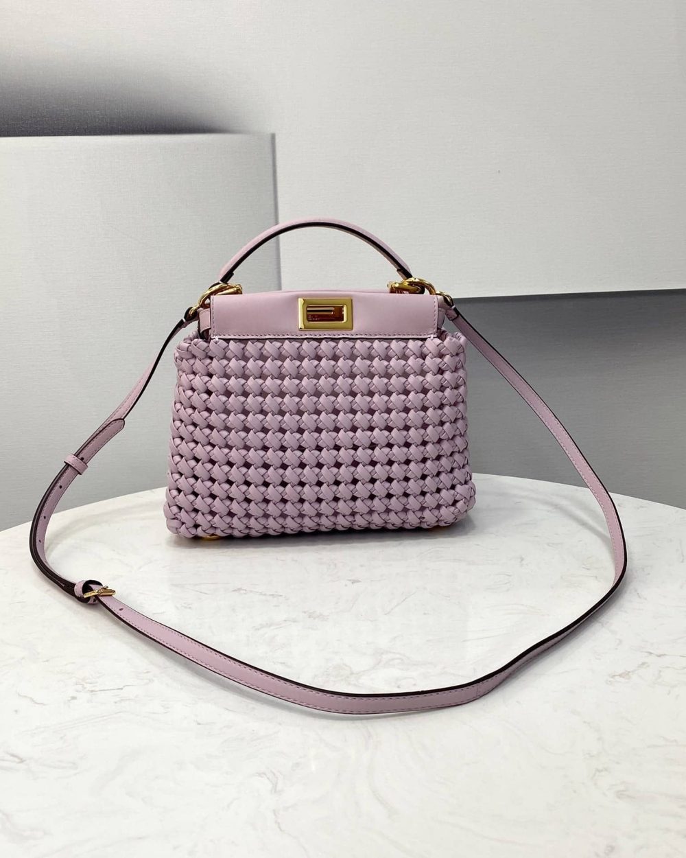 1:1 Replica Fendi Peekaboo Mini Purple Braided Bag For Woman 18cm/7in