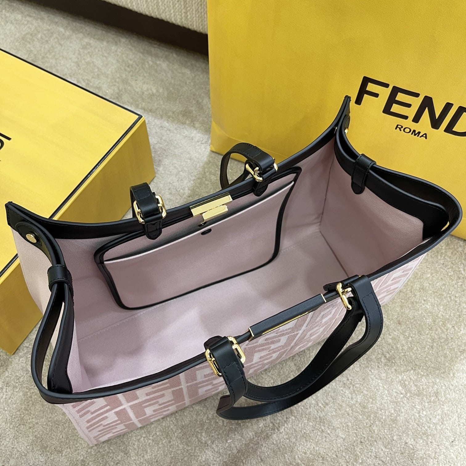1:1 Replica Fendi Peekaboo X-tote Bag Pink Canvas For Women, Women's Handbags, Shoulder Bags 16.1in/41cm FF 8BH374 - Image 3