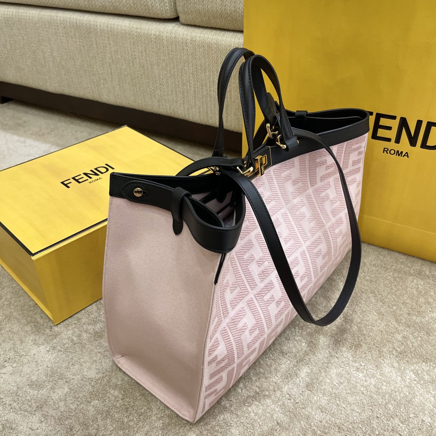 1:1 Replica Fendi Peekaboo X-tote Bag Pink Canvas For Women, Women's Handbags, Shoulder Bags 16.1in/41cm FF 8BH374 - Image 4
