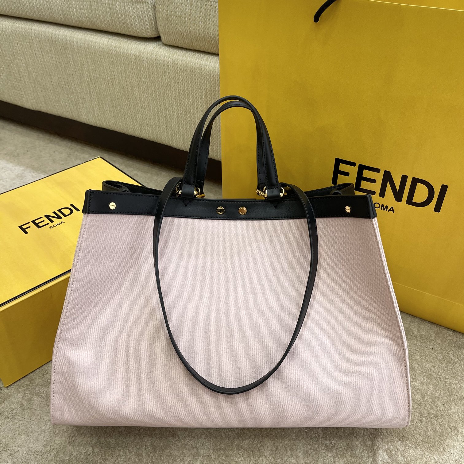 1:1 Replica Fendi Peekaboo X-tote Bag Pink Canvas For Women, Women's Handbags, Shoulder Bags 16.1in/41cm FF 8BH374 - Image 5
