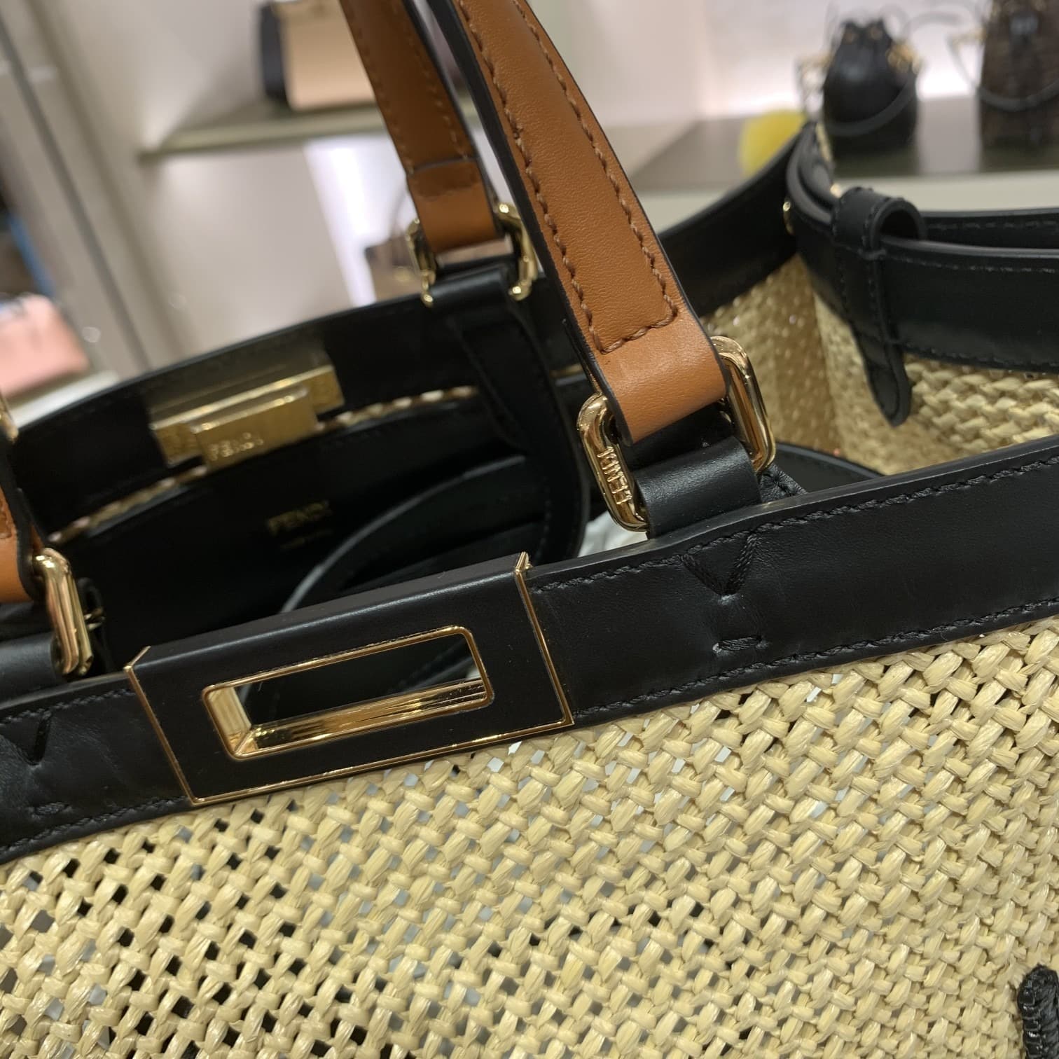 1:1 Replica Fendi Peekaboo X-tote Medium Woven Straw Tote Bag For Women, Women's Handbags 16.1in/41cm FF - Image 5