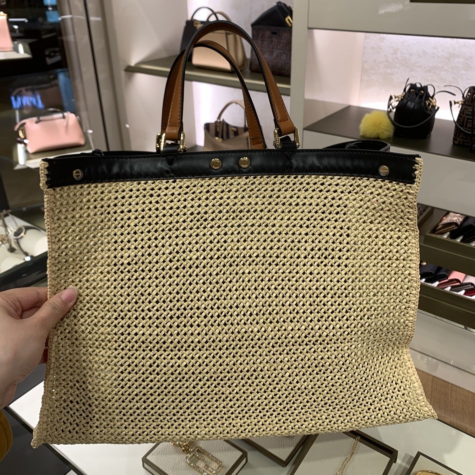 1:1 Replica Fendi Peekaboo X-tote Medium Woven Straw Tote Bag For Women, Women's Handbags 16.1in/41cm FF - Image 2