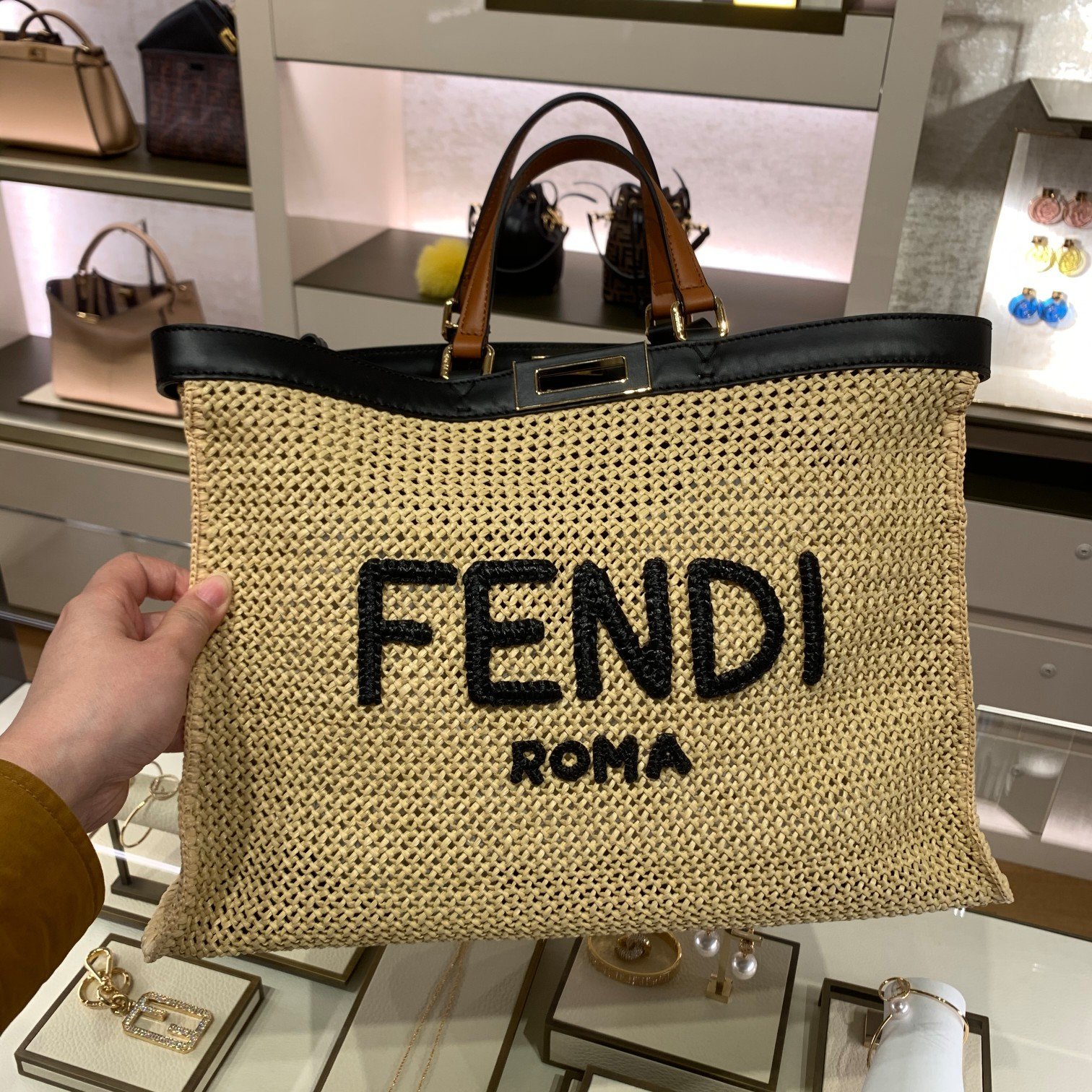 1:1 Replica Fendi Peekaboo X-tote Medium Woven Straw Tote Bag For Women, Women's Handbags 16.1in/41cm FF
