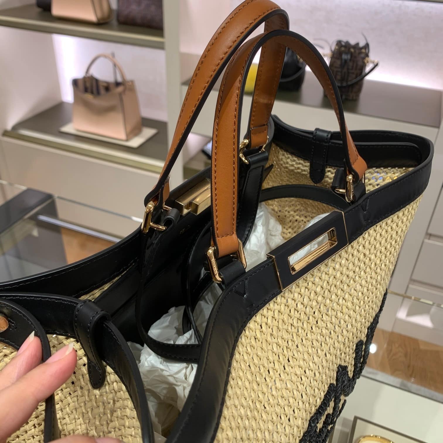 1:1 Replica Fendi Peekaboo X-tote Medium Woven Straw Tote Bag For Women, Women's Handbags 16.1in/41cm FF - Image 3