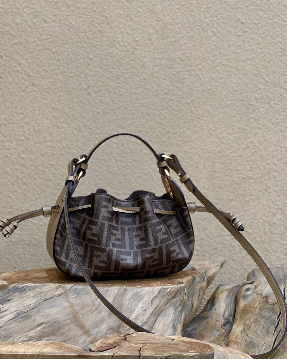 1:1 Replica Fendi Pomodorino Brown FF Fabric Mini Bag For Woman 17cm/6.5in 8BS059AHWVF1GE3
