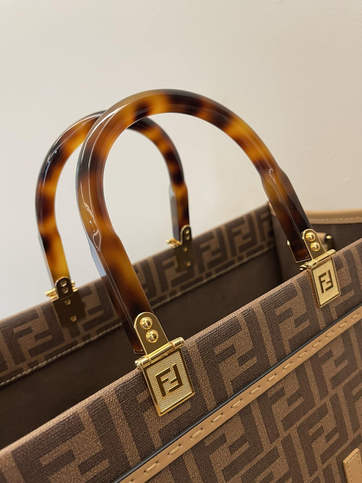 1:1 Replica Fendi Sunshine Medium Brown FF jacquard fabric shopper Bag For Woman 31cm/12in - Image 7