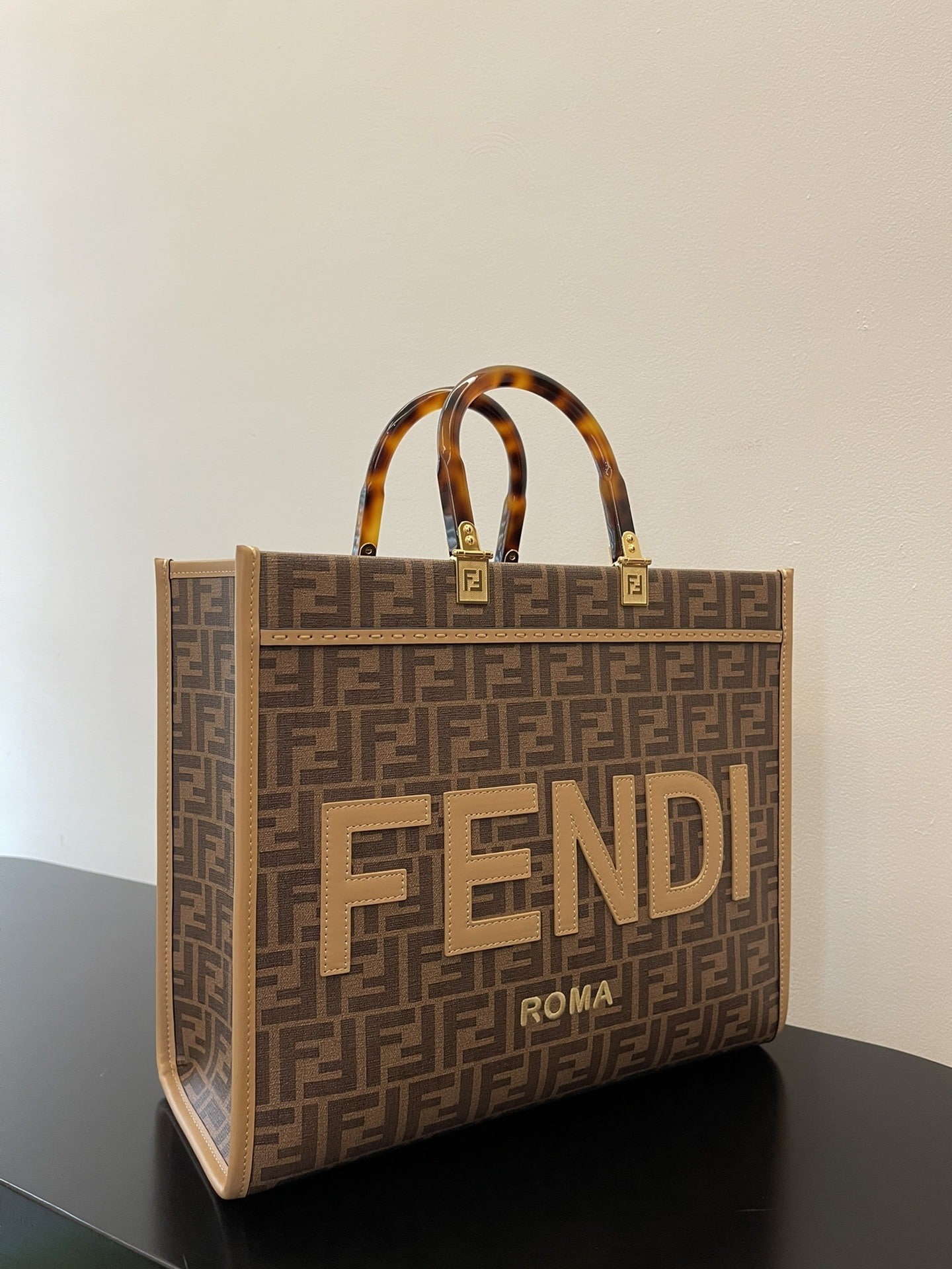 1:1 Replica Fendi Sunshine Medium Brown FF jacquard fabric shopper Bag For Woman 31cm/12in - Image 5