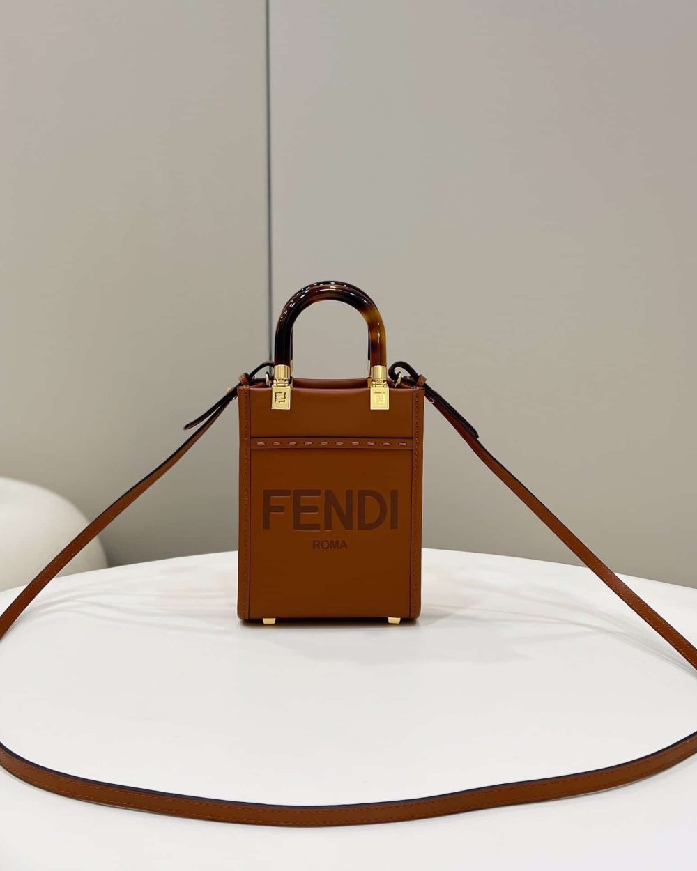 1:1 Replica Fendi Sunshine Shopper Brown Mini Bag For Woman 13cm/5in