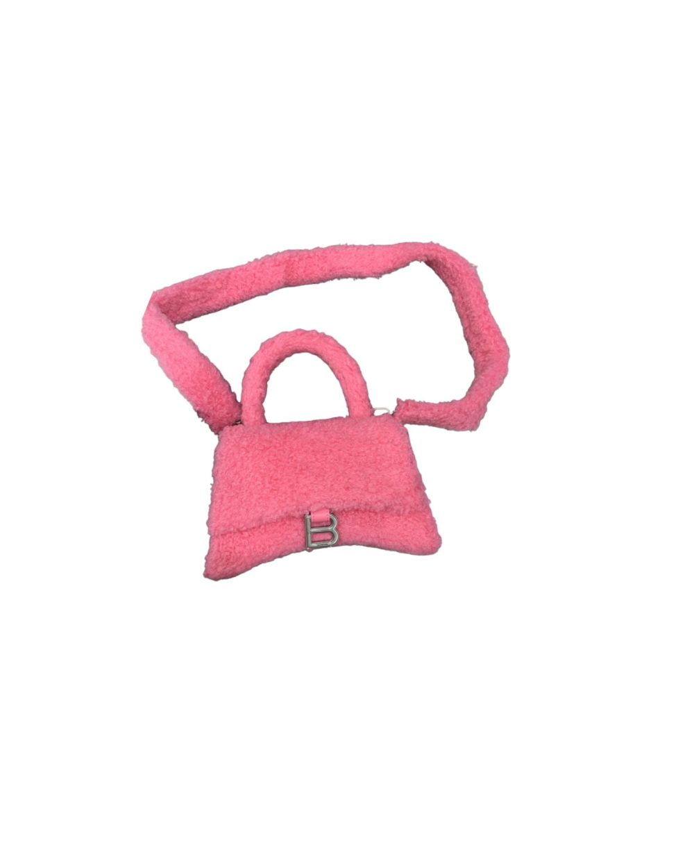 Furry Hourglass Small Handbag With Strap In Pink/Grey For Women 9.4in/24cm