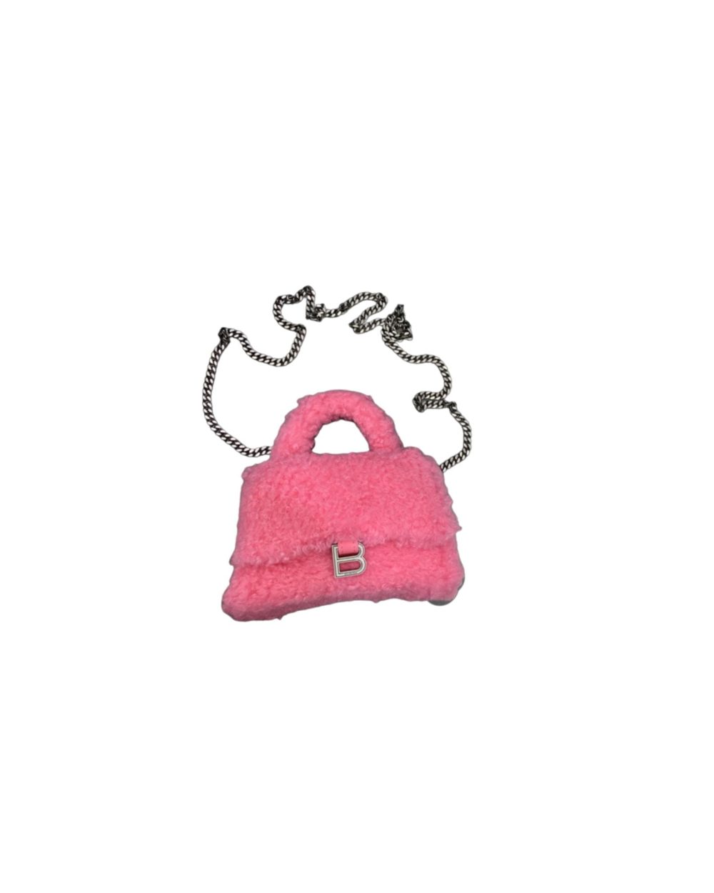 Furry Hourglass XS Handbag With Chain In Pink/Grey For Women 5.5in/14cm