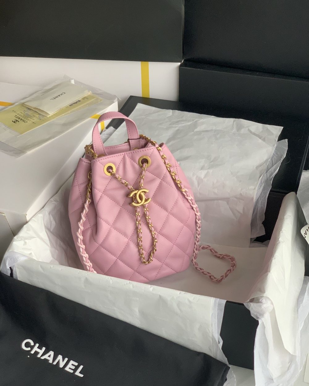 [REP 1:1] Gaiera Chain Bucket Black/White/Pink/Yellow For Women 7.5in / 19cm AS3211