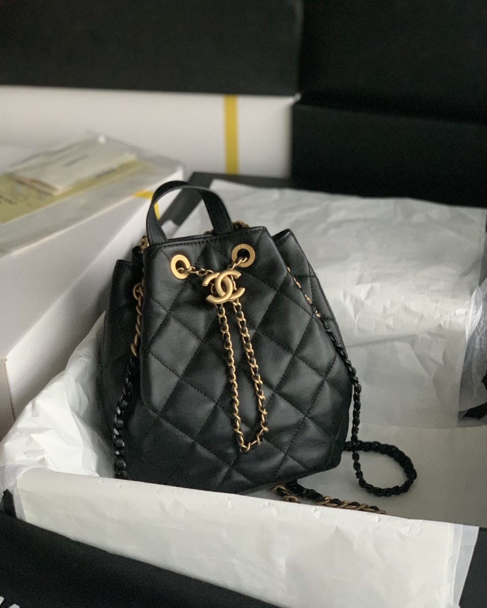 [REP 1:1] Gaiera Chain Bucket Black/White/Pink/Yellow For Women 7.5in / 19cm AS3211