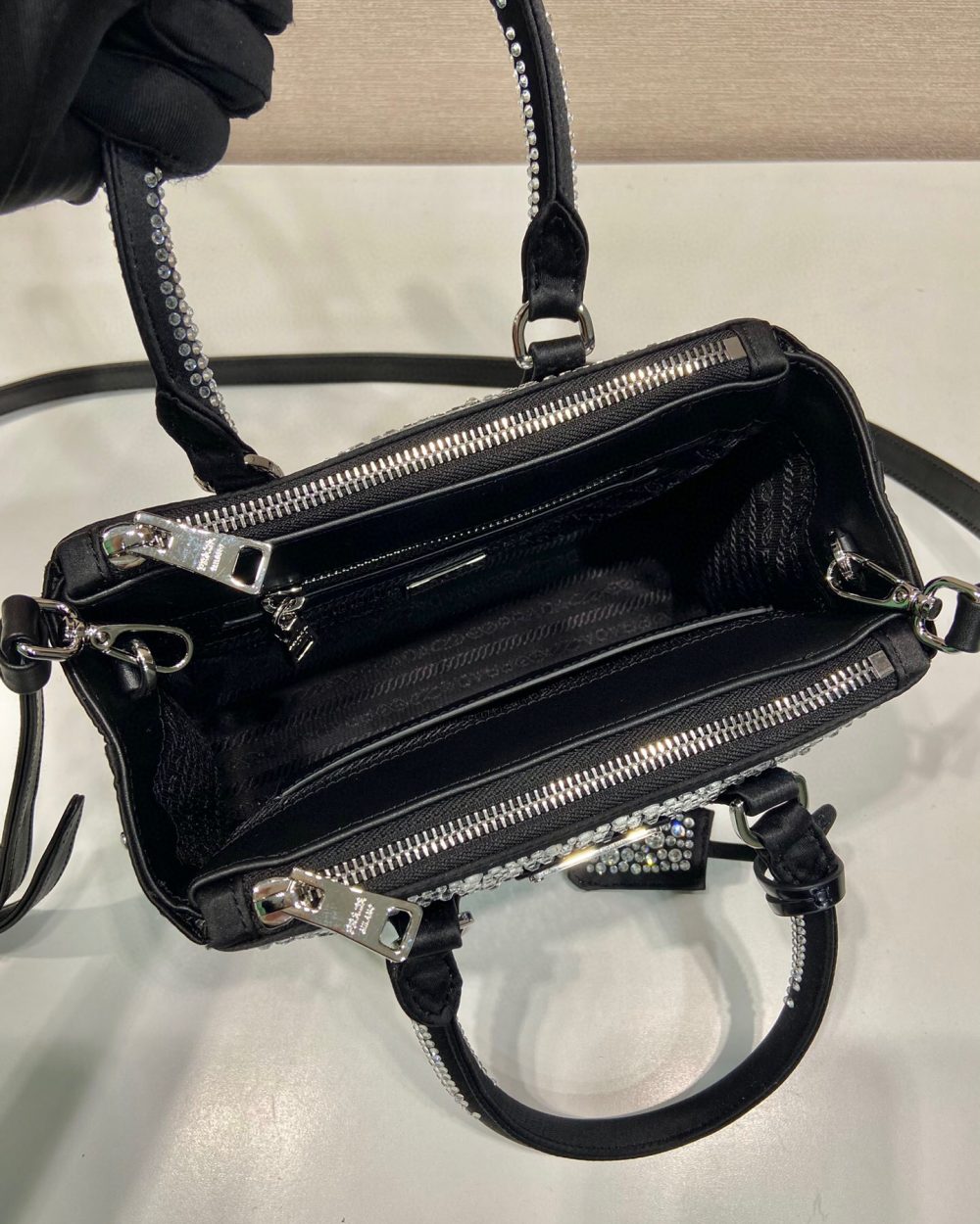 Galleria Satin Mini-Bag With Crystals In Black For Women 7.8 in/ 20 cm 1BA906_2AWL_F063R_V_EOY