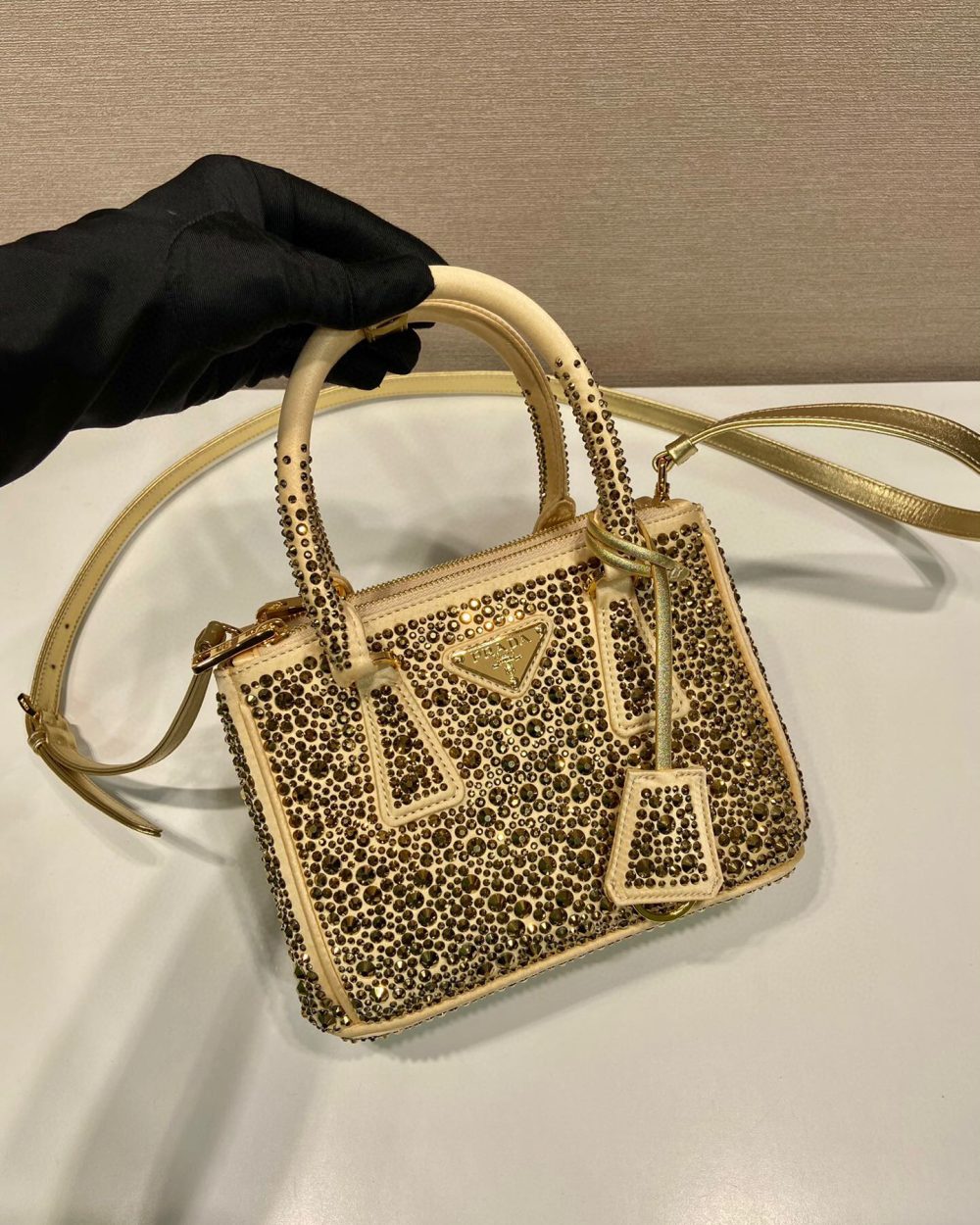 Galleria Satin Mini-Bag With Crystals In Black For Women 7.8 in/ 20 cm 1BA906_2AWL_F063R_V_EOY