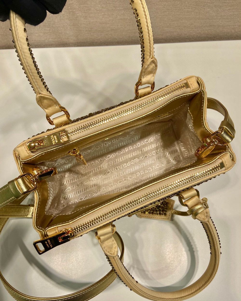 Galleria Satin Mini-Bag With Crystals In Black For Women 7.8 in/ 20 cm 1BA906_2AWL_F063R_V_EOY