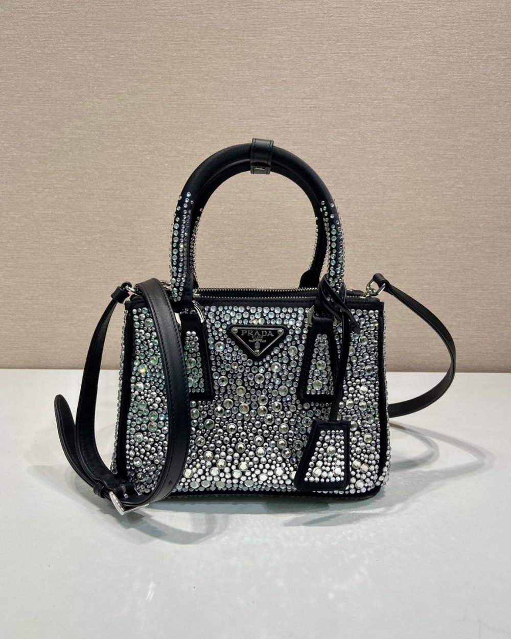 Galleria Satin Mini-Bag With Crystals In Black For Women 7.8 in/ 20 cm 1BA906_2AWL_F063R_V_EOY