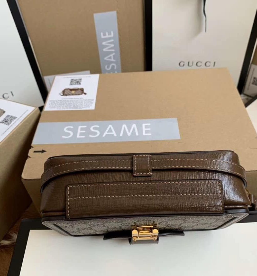 1:1 Replica GG Mini Bag With Clasp Closure Beige/Ebony GG Supreme Canvas For Women 7.1in/18cm GG 614368 92TCG 8563