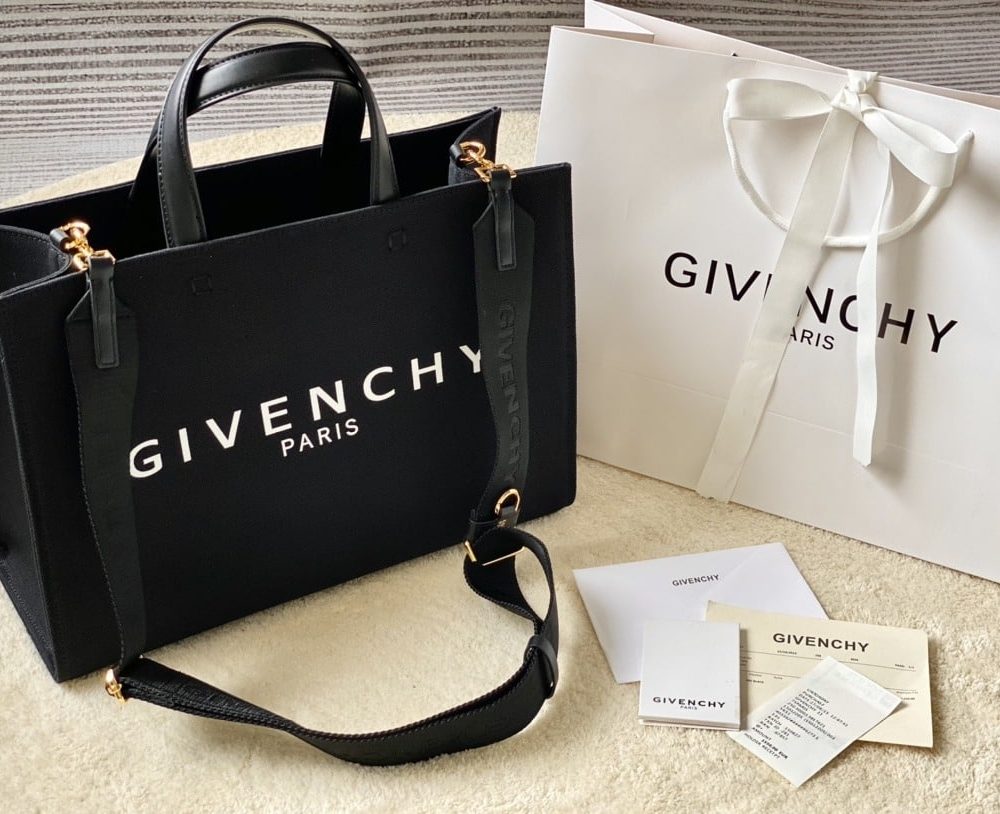 Givenchy Medium G Tote Shopper Bag Canvas Black For Women, Women's Handbags, Shoulder Bags 14.5in/37cm GVC