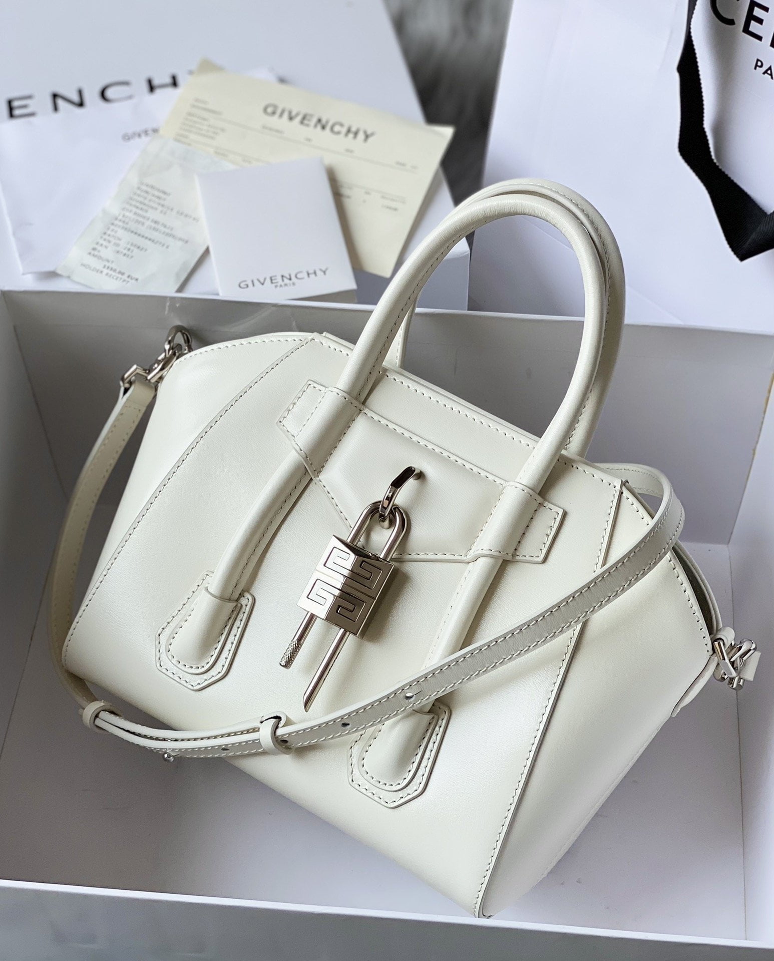 Givenchy Mini Antigona Lock Bag Ivory For Women, Women's Handbags, Shoulder Bags 8.7in/22cm GVC BB50J0B16S-105