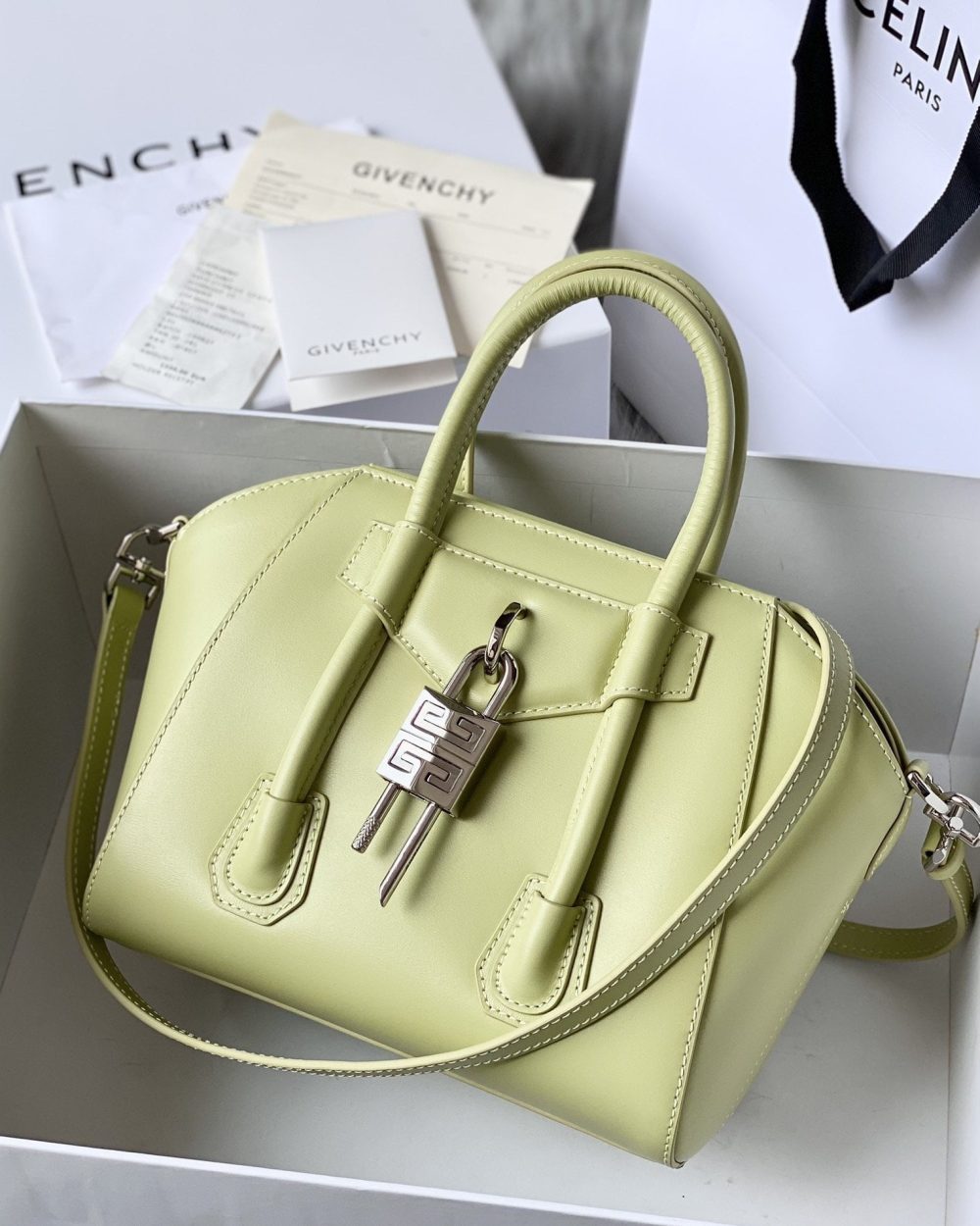 Givenchy Mini Antigona Lock Bag Khaki For Women, Women's Handbags, Shoulder Bags 8.7in/22cm GVC