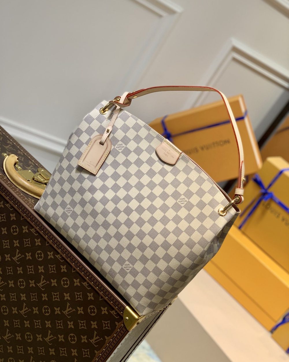 1:1 Replica Louis Vuitton LV Graceful PM Damier Azur Canvas Exclusive Bag For Women N42249 - 13.8in/ 35cm