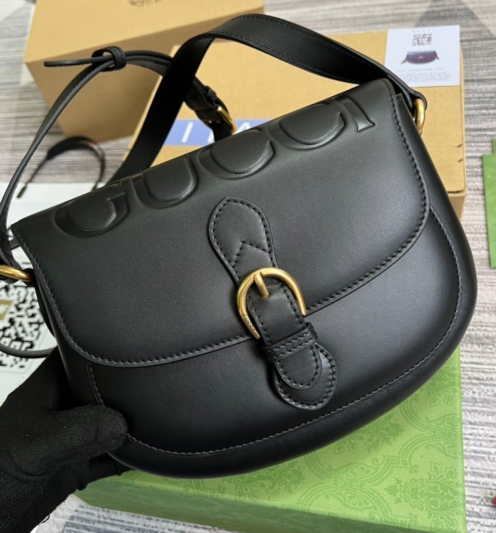 1:1 Replica Gucci Aria Shoulder Bag Black For Women, Women's Bags 10.2in/25cm GG