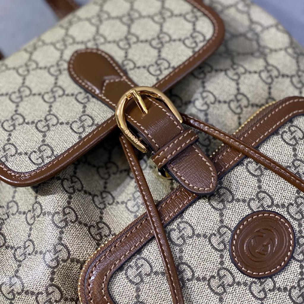 1:1 Replica Gucci Backpack With Interlocking G Beige And Ebony GG Supreme Canvas Brown 11.8in/30cm GG 674147 92THG 8563 - Image 5