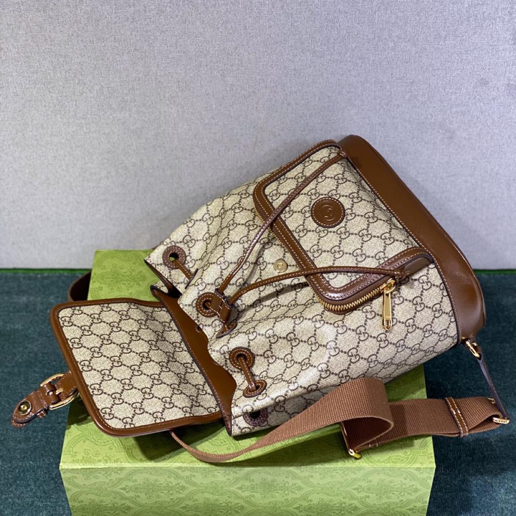 1:1 Replica Gucci Backpack With Interlocking G Beige And Ebony GG Supreme Canvas Brown 11.8in/30cm GG 674147 92THG 8563 - Image 4