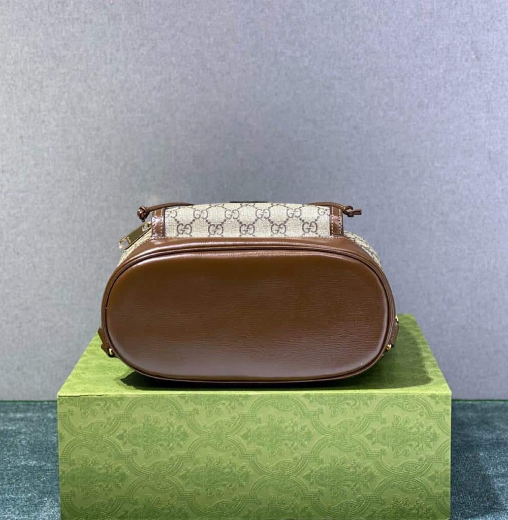 1:1 Replica Gucci Backpack With Interlocking G Beige And Ebony GG Supreme Canvas Brown 11.8in/30cm GG 674147 92THG 8563