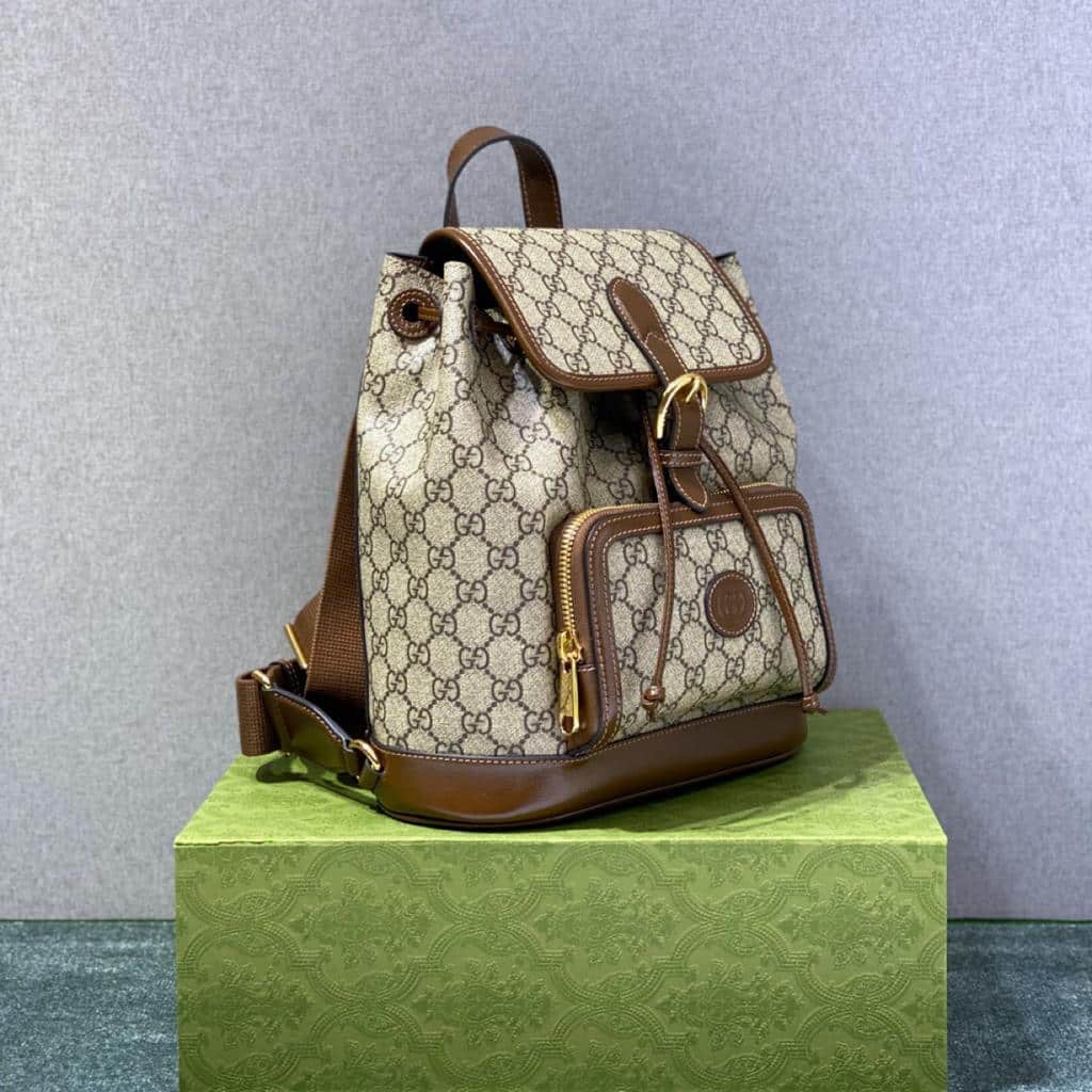 1:1 Replica Gucci Backpack With Interlocking G Beige And Ebony GG Supreme Canvas Brown 11.8in/30cm GG 674147 92THG 8563 - Image 2