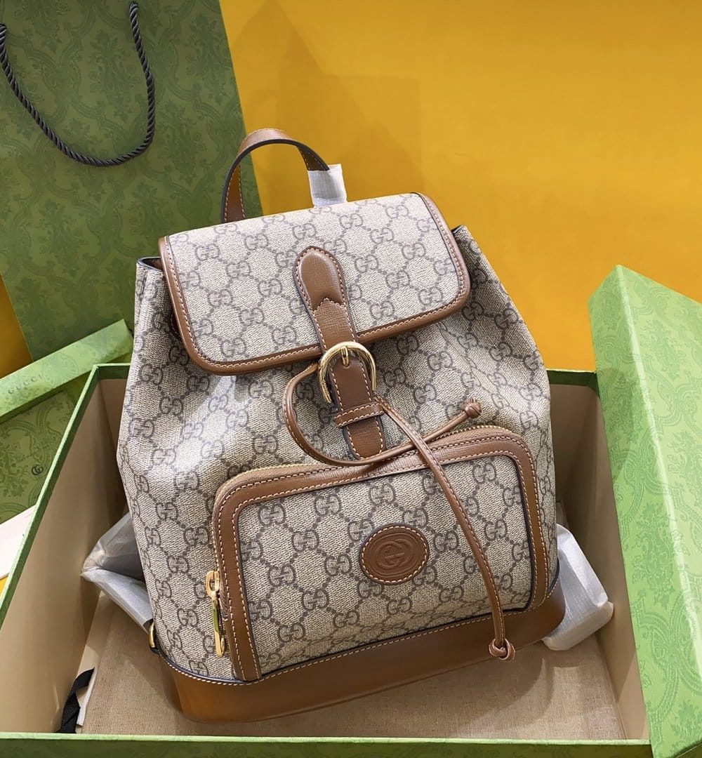 1:1 Replica Gucci Backpack With Interlocking G Brown For Women, Women's Bags 11.8in/30cm GG ‎