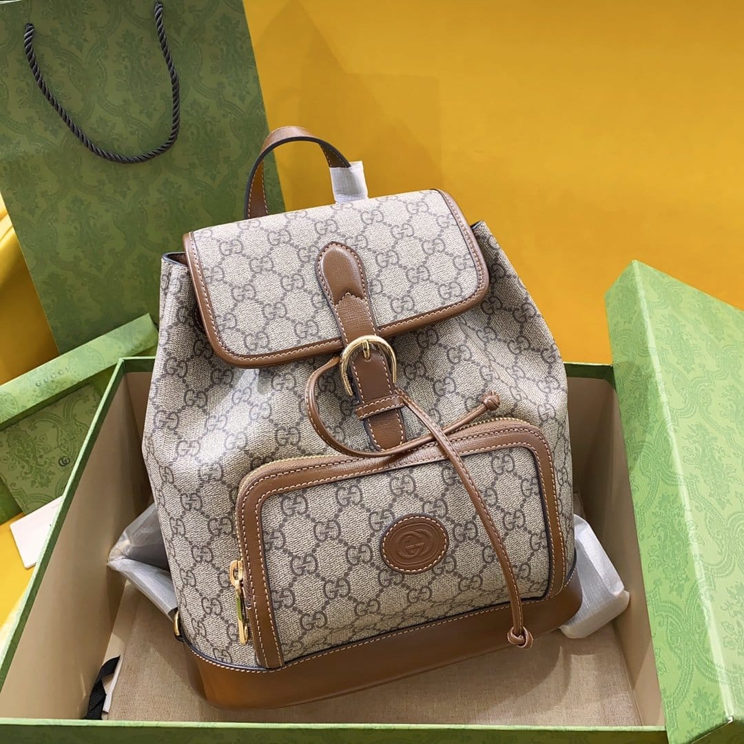 1:1 Replica Gucci Backpack With Interlocking G Brown For Women, Women's Bags 11.8in/30cm GG 