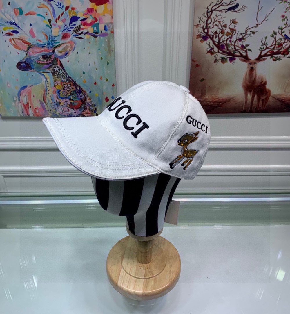 Gucci Bambi Embroidered Baseball Hat White GG Hat