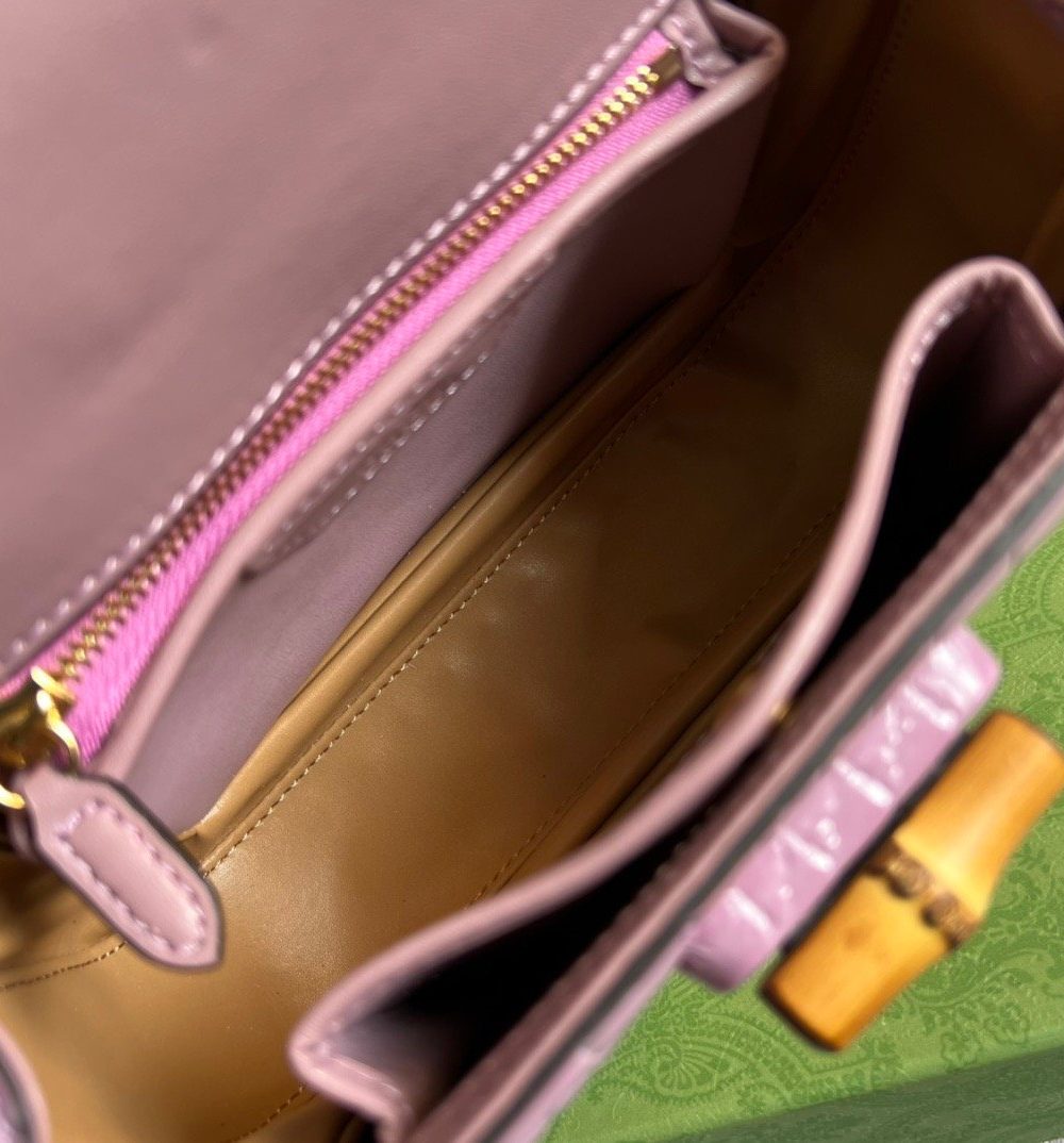 1:1 Replica Gucci Bamboo 1947 Crocodile Top Handle Bag Pink For Women, Women's Bags 10.2in/26cm GG
