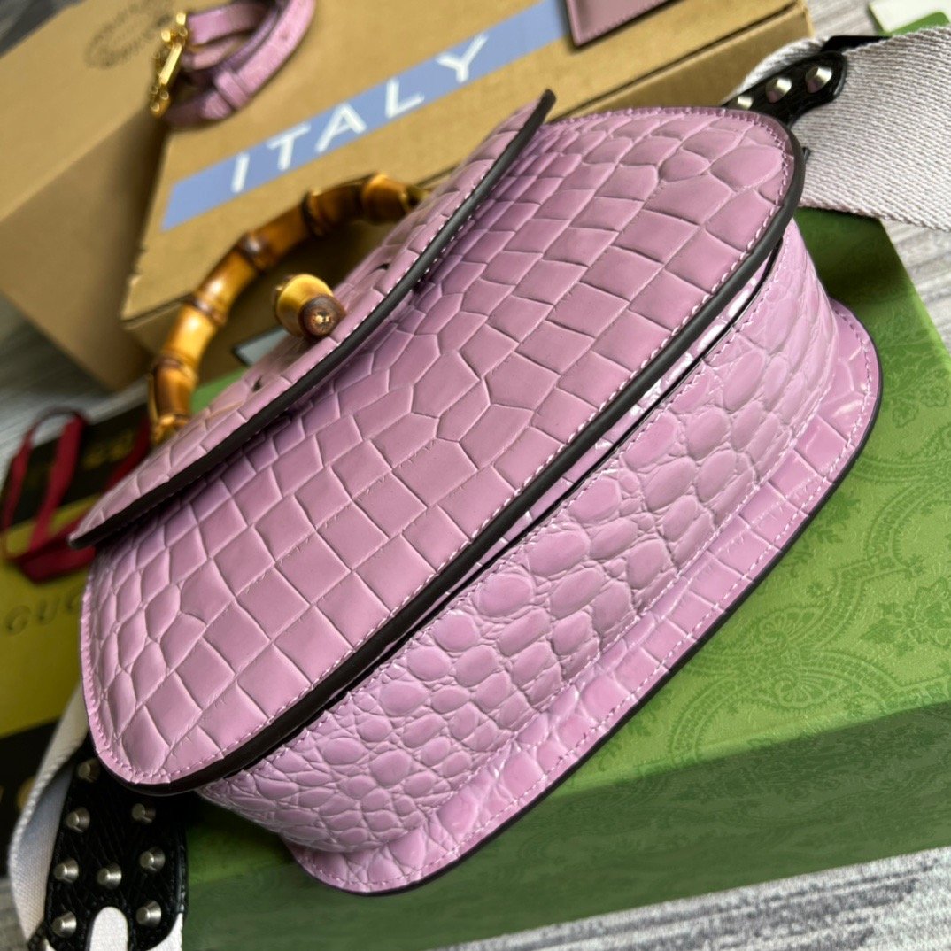 1:1 Replica Gucci Bamboo 1947 Crocodile Top Handle Bag Pink For Women, Women's Bags 10.2in/26cm GG - Image 3